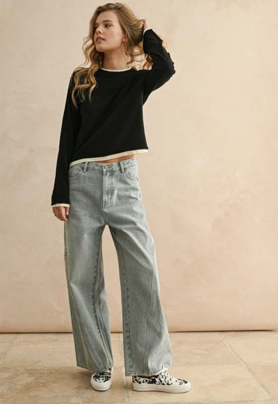 Looks Long Sleeve Layered Top - Black