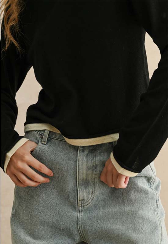 Looks Long Sleeve Layered Top - Black