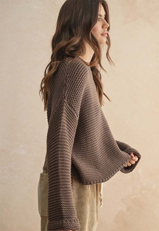 Round Neck Knit Sweater - Chocolate