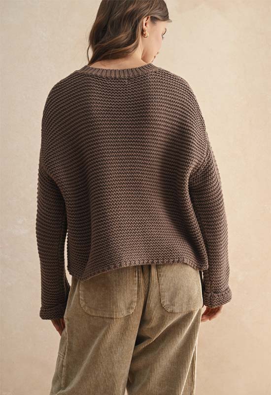 Round Neck Knit Sweater - Chocolate