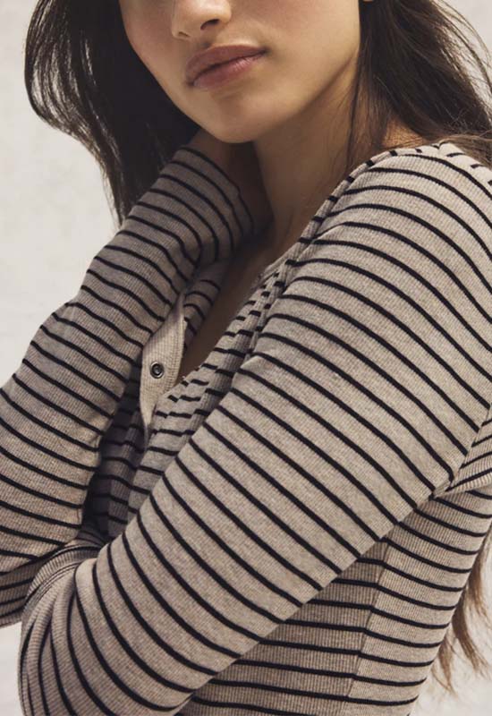 Z Supply - Stella Stripe Modal Rib Henley Heather Taupe