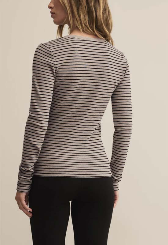 Z Supply - Stella Stripe Modal Rib Henley Heather Taupe