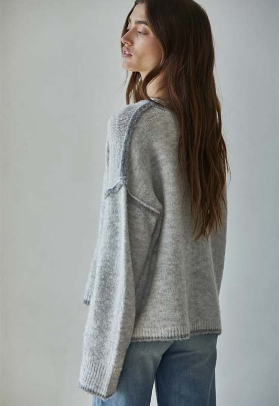 Crew Neck Sweater Rolled Edge - Heather Grey