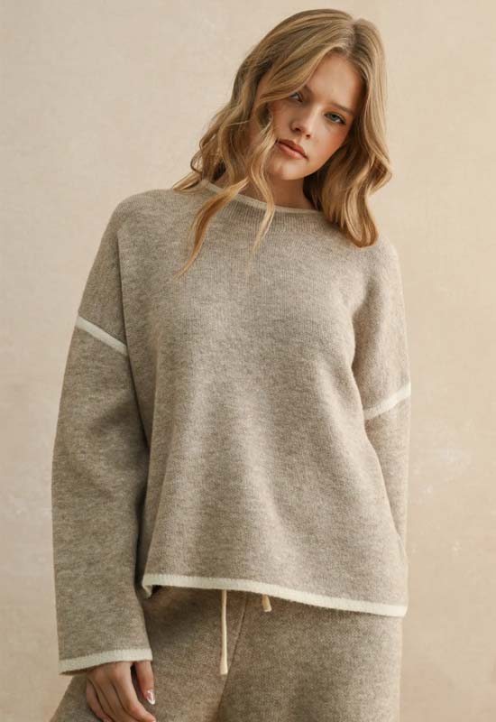 Long Sleeve High Neck Sweater Top - Mocha