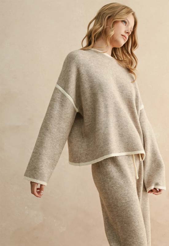 Long Sleeve High Neck Sweater Top - Mocha