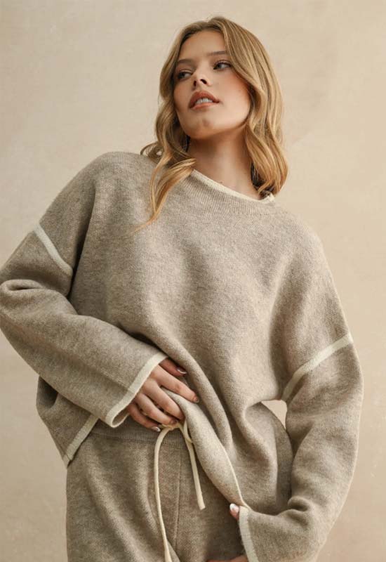 Long Sleeve High Neck Sweater Top - Mocha