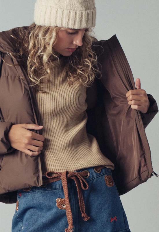 Hooded Drawstring Puffer Jacket - Chocolate