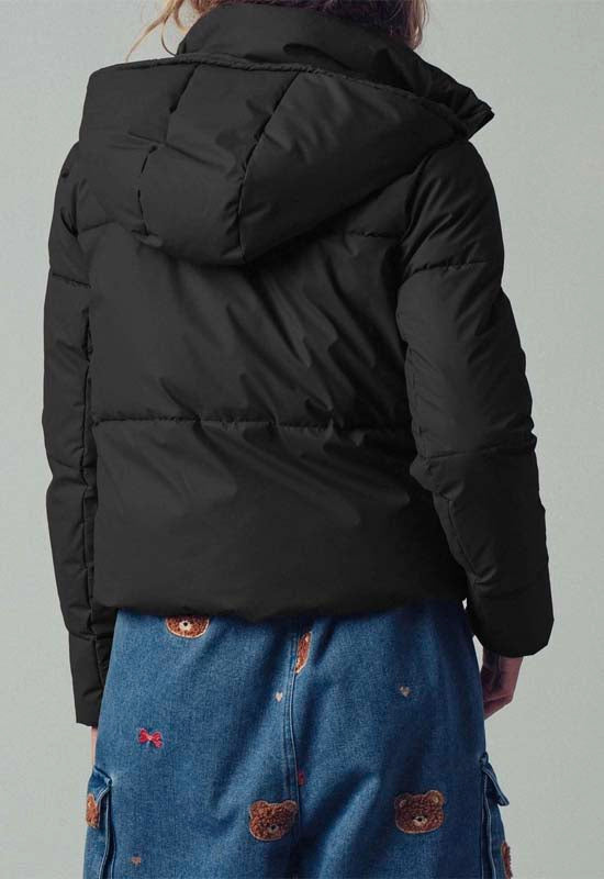 Hooded Drawstring Puffer - Black