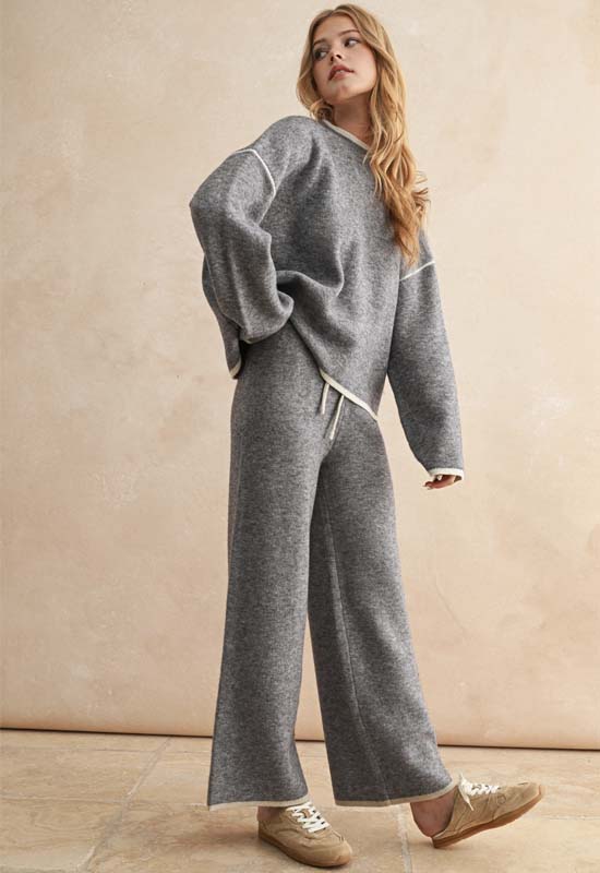 Long Sleeve High Neck Sweater Top - Heather Grey