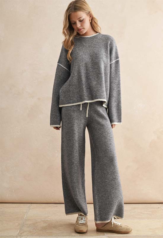 Long Sleeve High Neck Sweater Top - Heather Grey