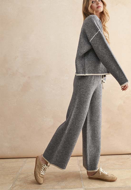Wide Leg Sweater Pant - Heather Grey