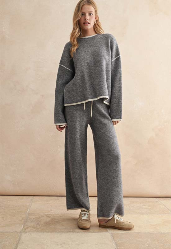 Wide Leg Sweater Pant - Heather Grey