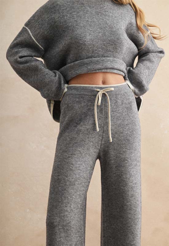 Wide Leg Sweater Pant - Heather Grey