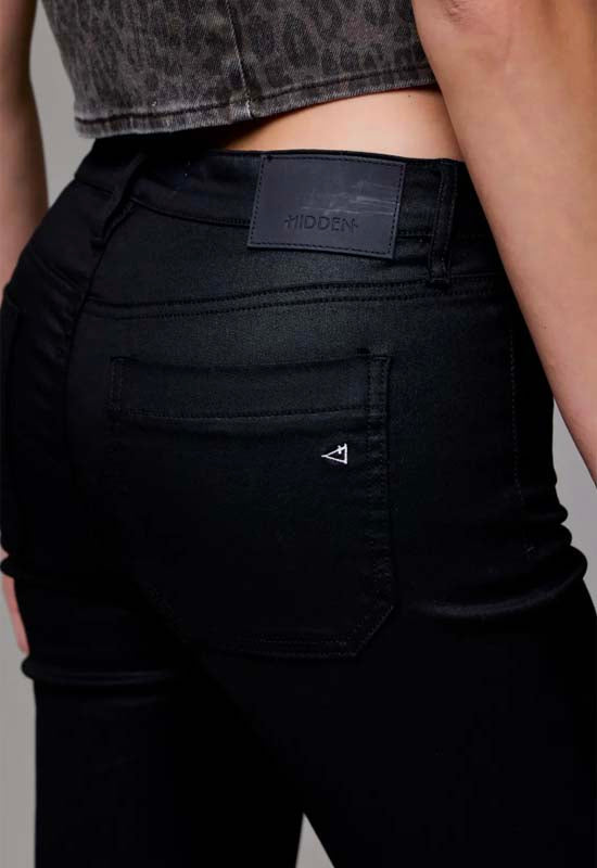 Hidden - Mid Rise Coated Flare Jeans Black