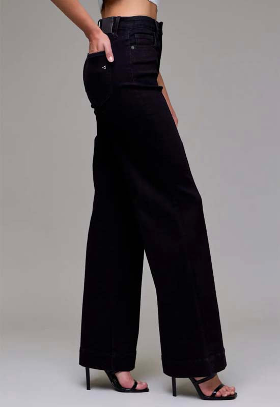 Hidden - Happi High Rise Comfort Flare Pintuck Jean Black