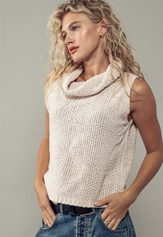 Cowl Neck Sleeveless Top - Cream