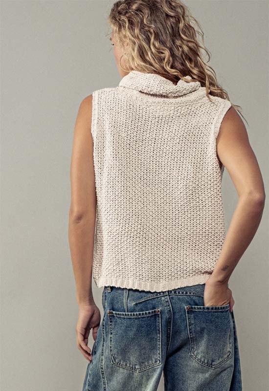 Cowl Neck Sleeveless Top - Cream