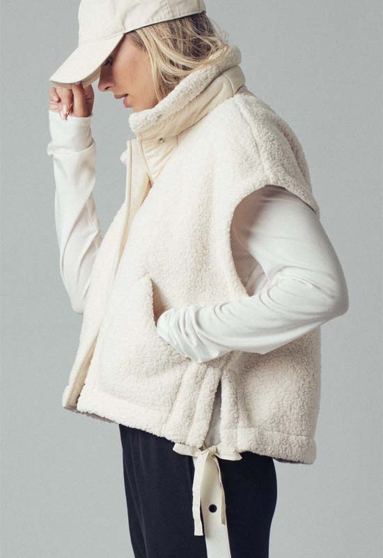 Quilted Sherpa Collar Vest - Ivory