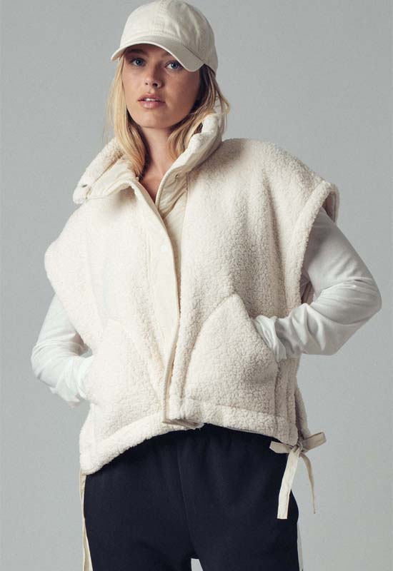 Quilted Sherpa Collar Vest - Ivory