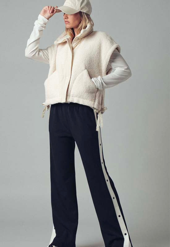 Quilted Sherpa Collar Vest - Ivory