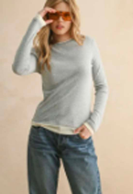 Long Sleeve Contrast Top - Grey