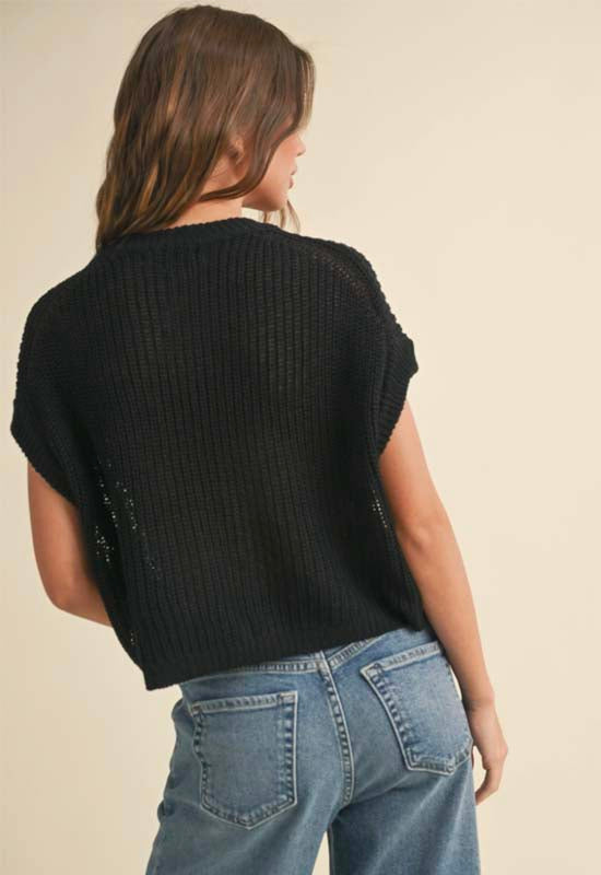 Dolman Sleeve Knit Top - Black