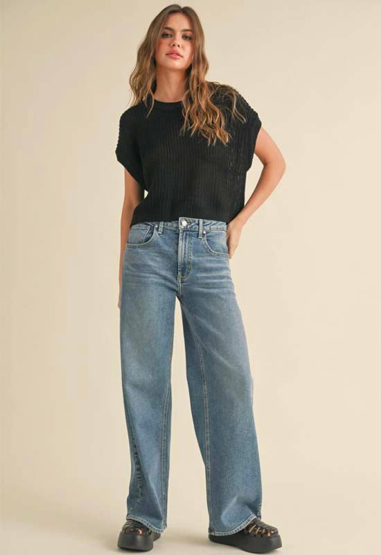Dolman Sleeve Knit Top - Black