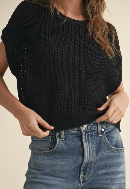 Dolman Sleeve Knit Top - Black