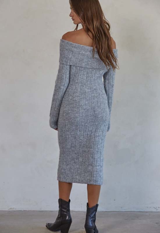 Off Shoulder Pencil Midi Dress - Heather Grey
