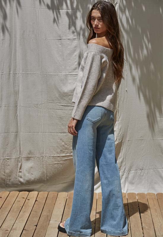 Off Shoulder Sweater - Heather Light Mocha