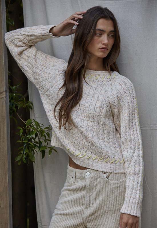 Contrast Stitch Knit Sweater - Oatmeal