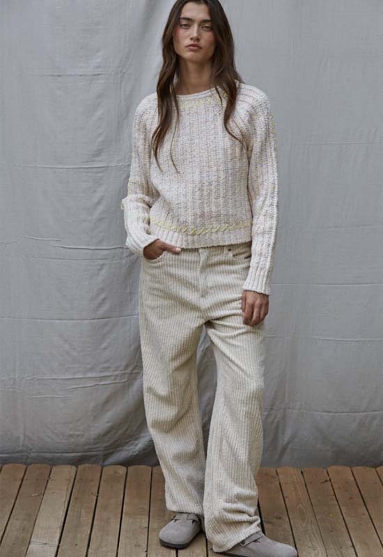 Contrast Stitch Knit Sweater - Oatmeal