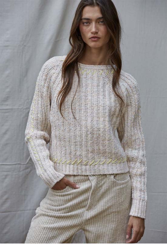 Contrast Stitch Knit Sweater - Oatmeal