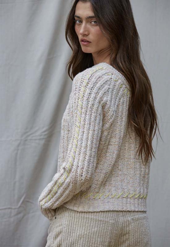 Contrast Stitch Knit Sweater - Oatmeal
