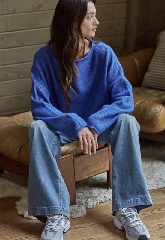 Knit Rolled Neck Sweater - Royal Blue