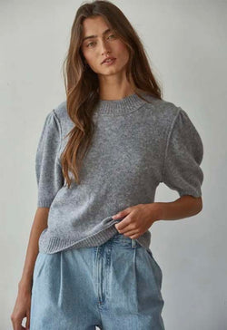 Knit Short Sleeve Sweater - Heather Grey