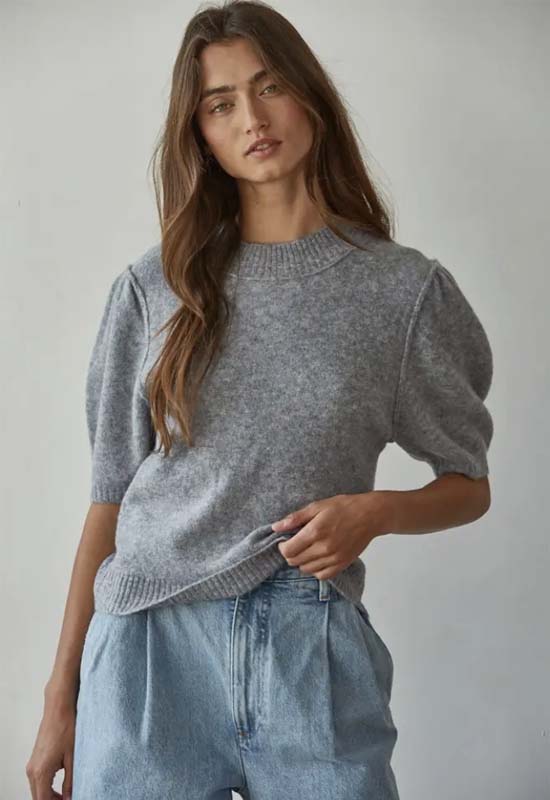 Knit Short Sleeve Sweater - Heather Grey