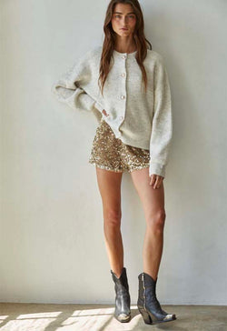 Knit Round Neck Cardigan Sweater - Oatmeal