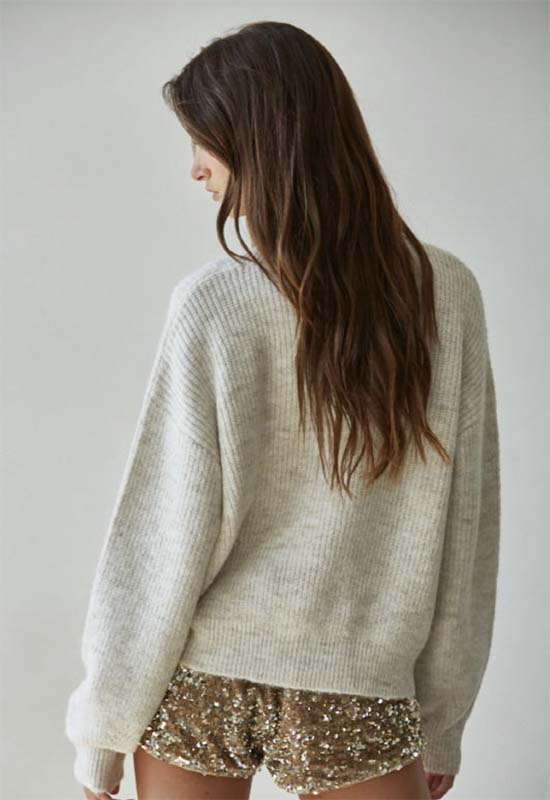 Knit Round Neck Cardigan Sweater - Oatmeal