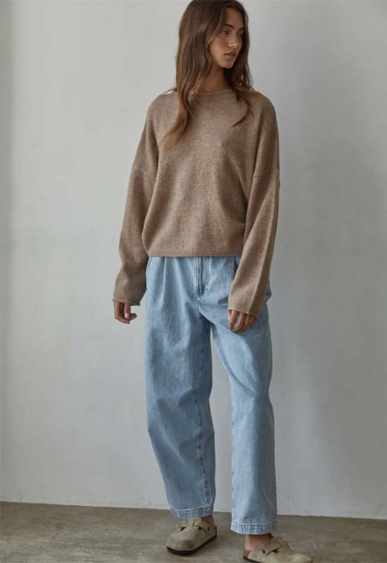 Rolled Round Neck Sweater - Mocha