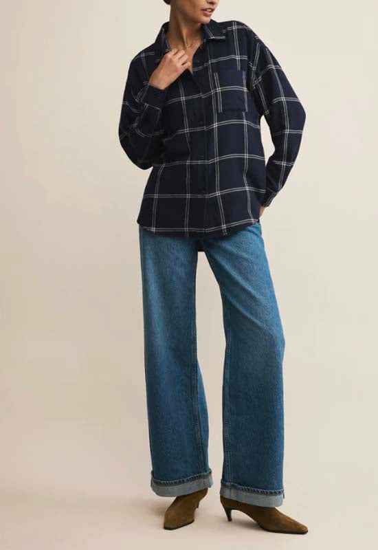 Z Supply - River Plaid Button Up Blue Sapphire