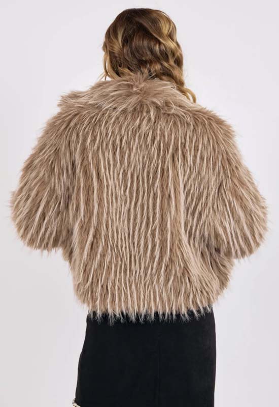 Sage the Label - Ladylike Energy Two-Tone Faux Fur Jacket Taupe