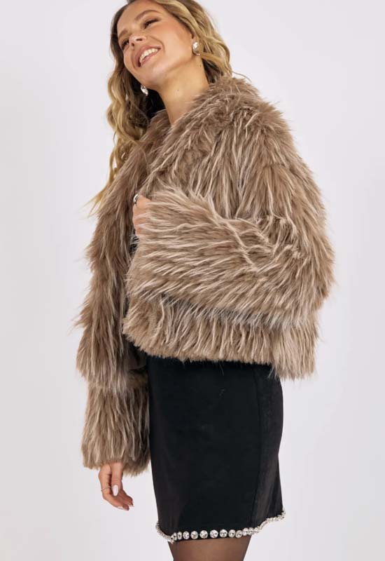 Sage the Label - Ladylike Energy Two-Tone Faux Fur Jacket Taupe