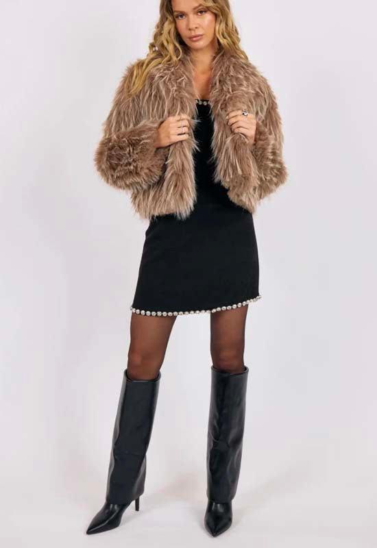 Sage the Label - Ladylike Energy Two-Tone Faux Fur Jacket Taupe