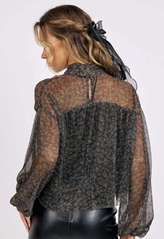 Sage the Label - La Soiree Pleated Mesh Keyhole Top Black Gold