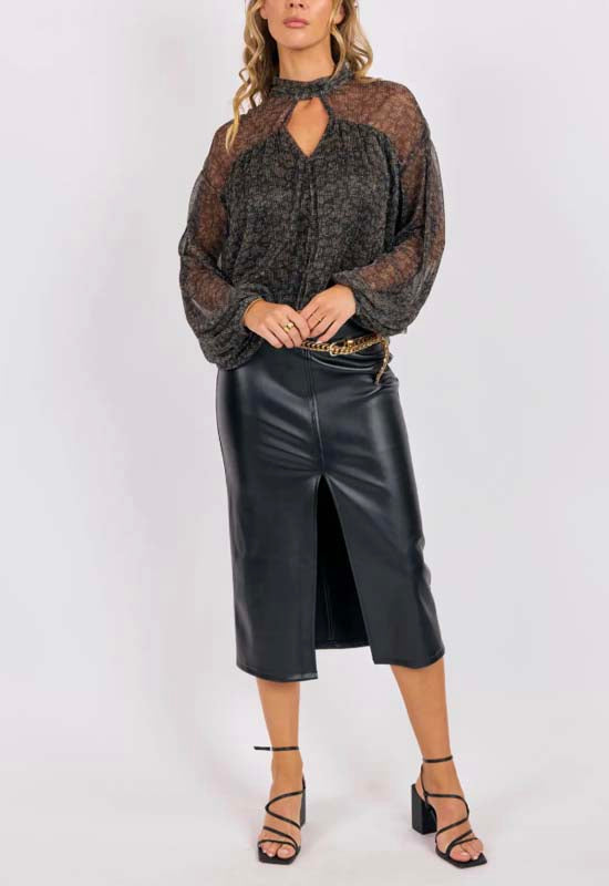 Sage the Label - La Soiree Pleated Mesh Keyhole Top Black Gold