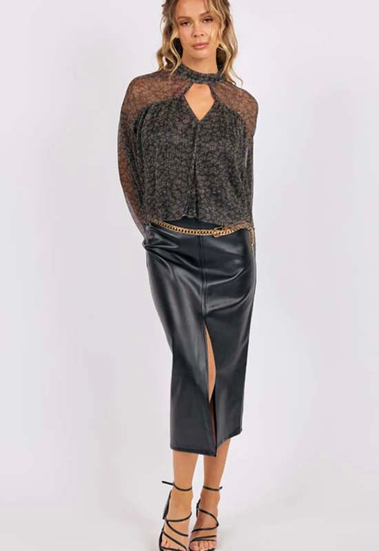 Sage the Label - La Soiree Pleated Mesh Keyhole Top Black Gold