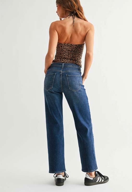 Just Black - Mid Rise Slim Wide Leg Jean Dark Wash