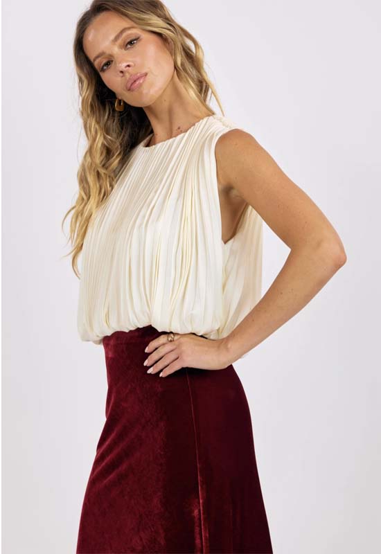 Sage the Label - Amour Pleated Bubble Hem Top Ivory