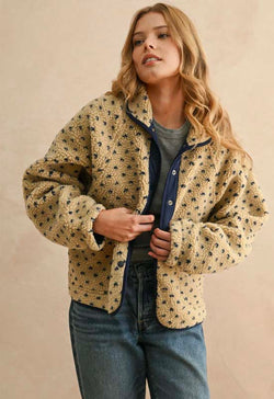 Pattern Sherpa Jacket - Beige Navy